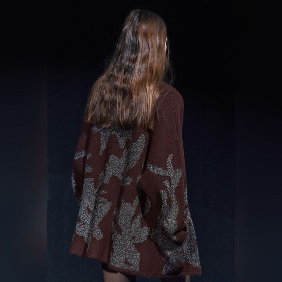 NWT ZARA KNIT COAT WITH METALLIC THREAD Wine | 2756/128/6 - Picture 9 of 16